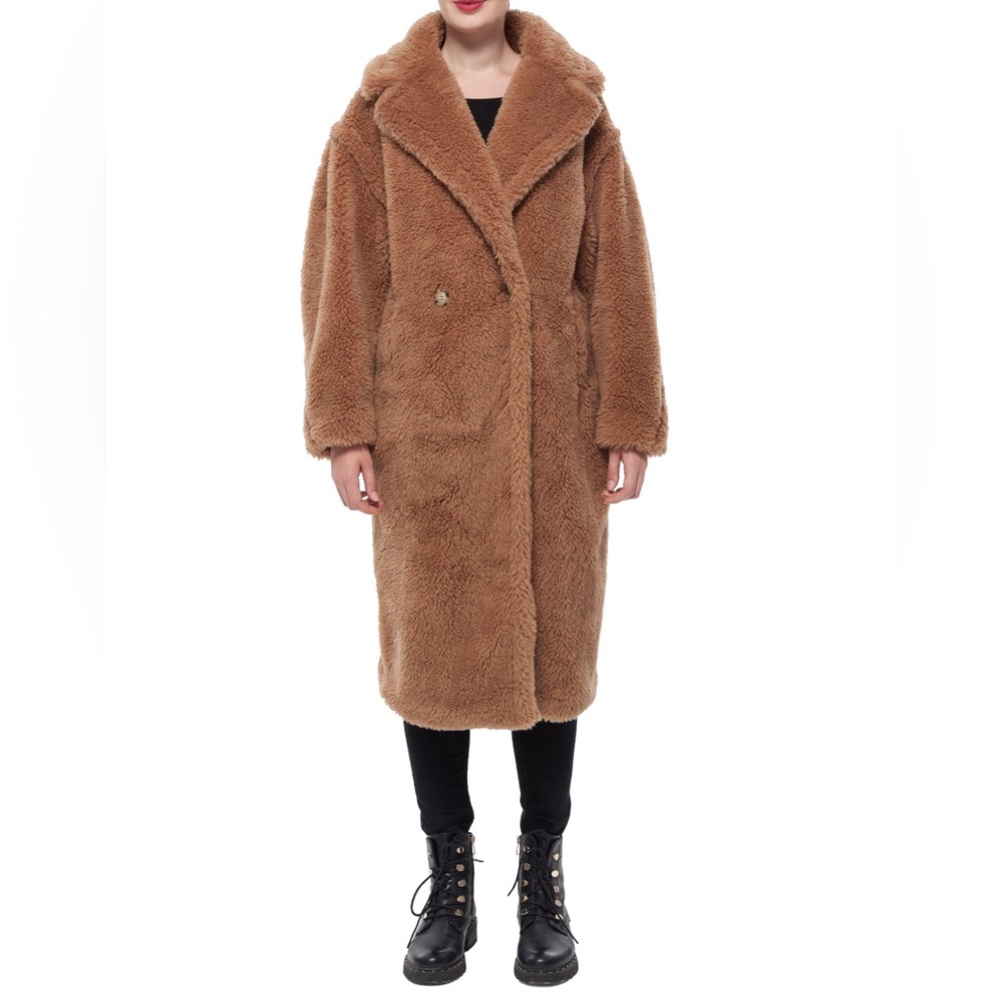 Max Mara Inspired Oversized Teddy Wool Fur Coat Brown - OS